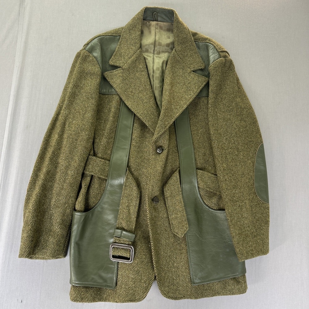 Vintage 70s 10-X Shooting Jacket Mens 44 Tweed Leather Hunting Skeet Trap
